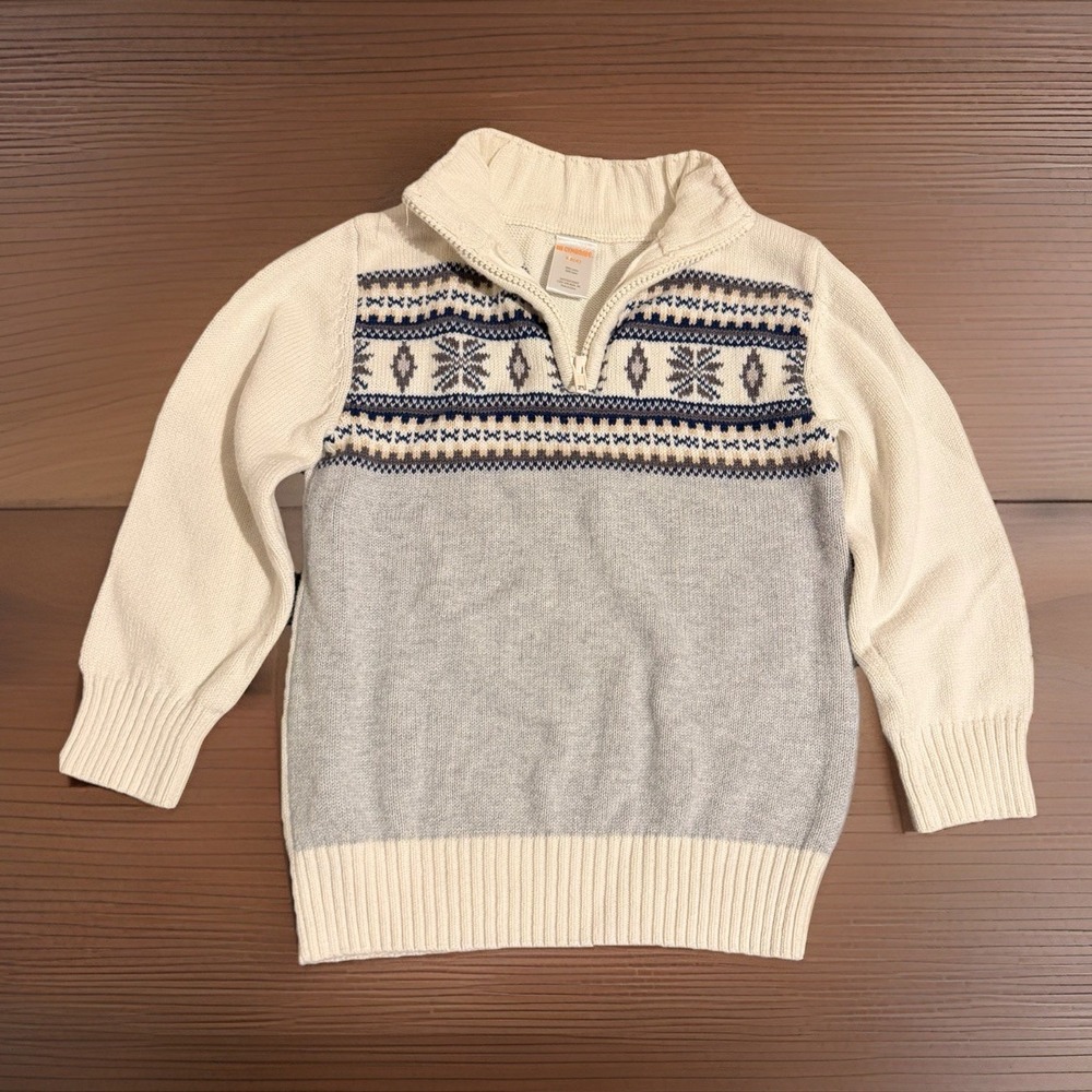 Gymboree Boys Fair Isle Nordic Snowflake Quarter-Zip Sweater Size 4 Snowflake
